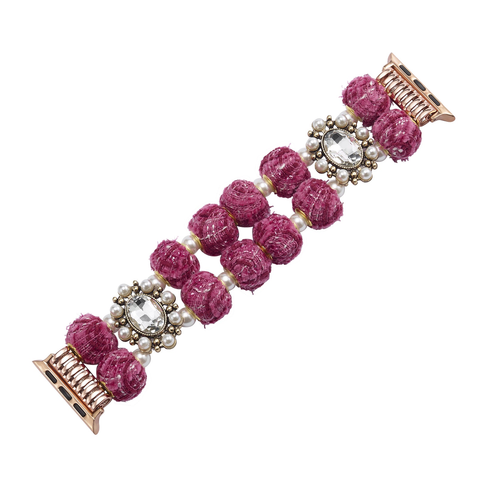 For Apple Watch Series 9 8 7 41mm / 6 5 4 SE (2023) SE (2022) SE 40mm / 3 2 1 38mm Velvet Cotton Beaded Bracelet - Rose For Apple Watch Series 9 8 7 41mm / 6 5 4 SE (2023) SE (2022) SE 40mm / 3 2 1 38mm Velvet Cotton Beaded Bracelet - Rose